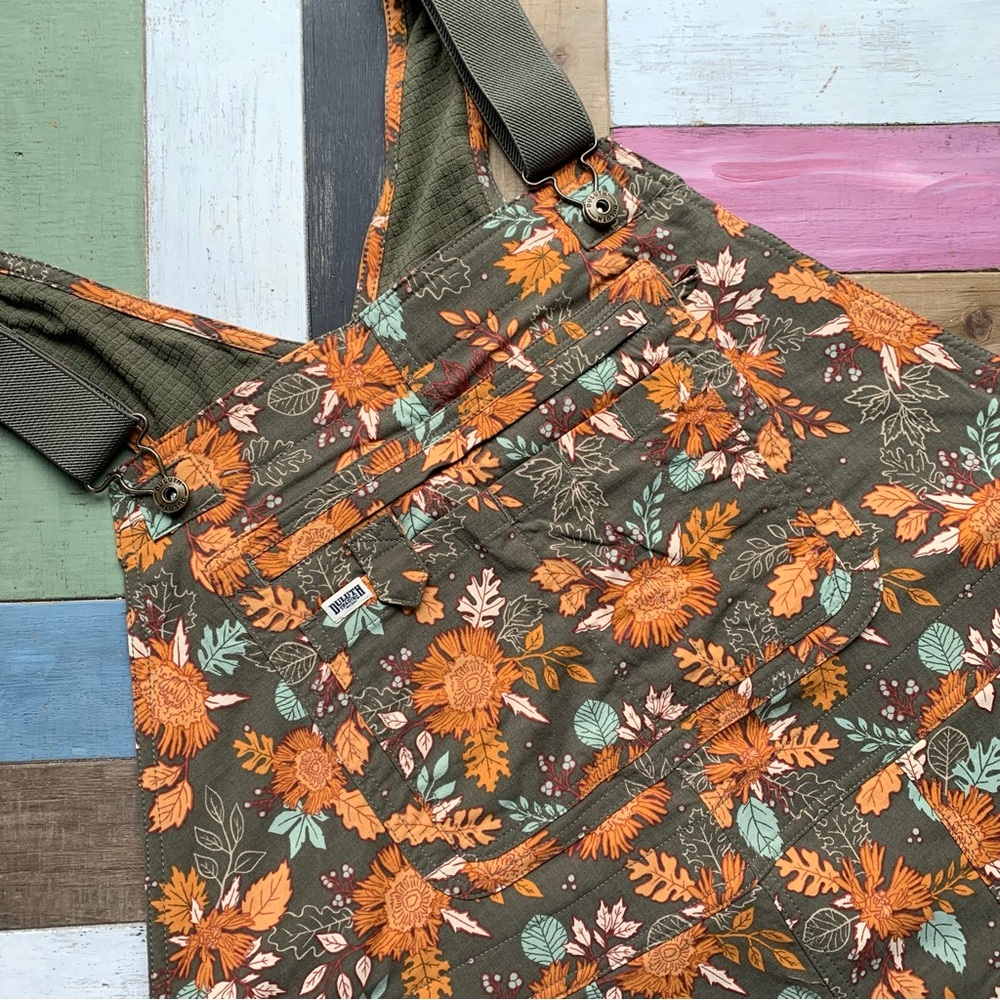 NWT Duluth 2X x31L Heirloom Gardening Lined Bib Overalls Loden Autumn Leaves